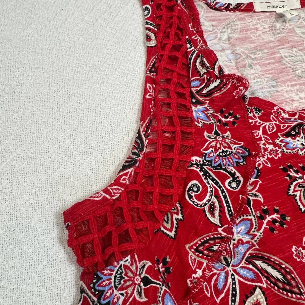 Maurices Red Paisley Lattice Ruffle Tank Top Womens Large Boho Stretch - Picture 3 of 9
